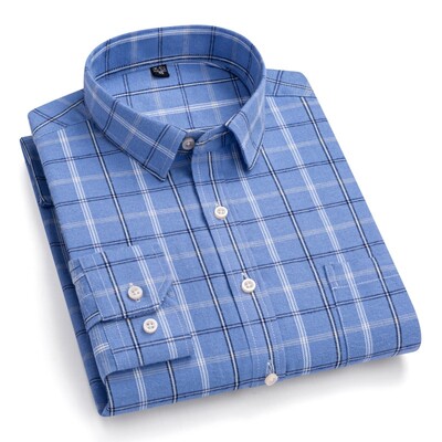 Ανδρικό καρό πουκάμισο από καθαρό βαμβάκι με μακρυμάνικο κανονική εφαρμογή Ανδρικό πουκάμισο casual oversized φθινοπωρινό Αντρική μπλούζα Leisure New Plus Size πουκάμισο