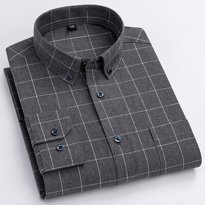 Ανδρικό καρό πουκάμισο από καθαρό βαμβάκι με μακρυμάνικο κανονική εφαρμογή Ανδρικό πουκάμισο casual oversized φθινοπωρινό Αντρική μπλούζα Leisure New Plus Size πουκάμισο