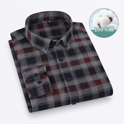 Ανδρικό καρό πουκάμισο από καθαρό βαμβάκι με μακρυμάνικο κανονική εφαρμογή Ανδρικό πουκάμισο casual oversized φθινοπωρινό Αντρική μπλούζα Leisure New Plus Size πουκάμισο