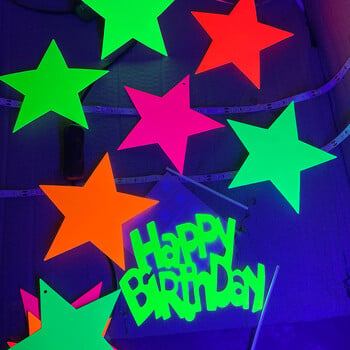 Glow in The Dark Happy Birthday Cake Topper Neon Party Supplies Fluorescent Luminous Cupcake Decoration Need UV Light