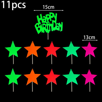 Glow in The Dark Happy Birthday Cake Topper Neon Party Supplies Fluorescent Luminous Cupcake Decoration Need UV Light