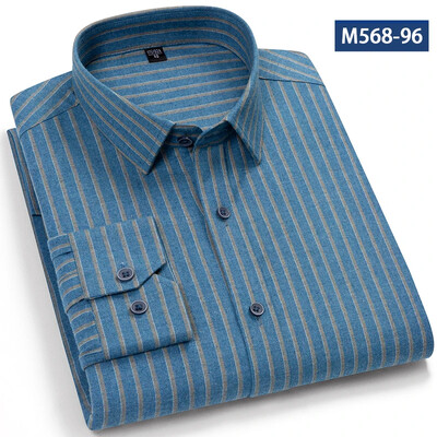 Jaunums kreklā Augstas kvalitātes 100% kokvilna Slīpēšanas krekli ar garām piedurknēm vīriešiem Slīpā formā formāls krekls mīksts rūtains ikdienas elegants apģērbs