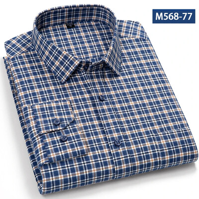 Jaunums kreklā Augstas kvalitātes 100% kokvilna Slīpēšanas krekli ar garām piedurknēm vīriešiem Slīpā formā formāls krekls mīksts rūtains ikdienas elegants apģērbs