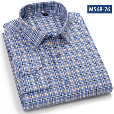 Jaunums kreklā Augstas kvalitātes 100% kokvilna Slīpēšanas krekli ar garām piedurknēm vīriešiem Slīpā formā formāls krekls mīksts rūtains ikdienas elegants apģērbs