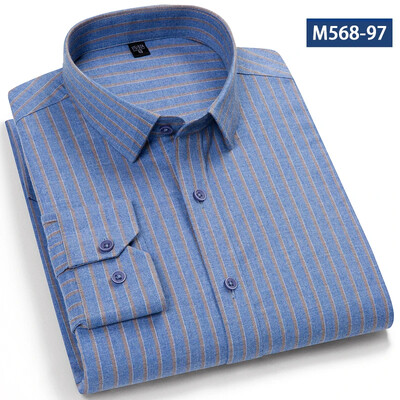 Jaunums kreklā Augstas kvalitātes 100% kokvilna Slīpēšanas krekli ar garām piedurknēm vīriešiem Slīpā formā formāls krekls mīksts rūtains ikdienas elegants apģērbs