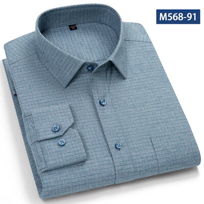 Jaunums kreklā Augstas kvalitātes 100% kokvilna Slīpēšanas krekli ar garām piedurknēm vīriešiem Slīpā formā formāls krekls mīksts rūtains ikdienas elegants apģērbs