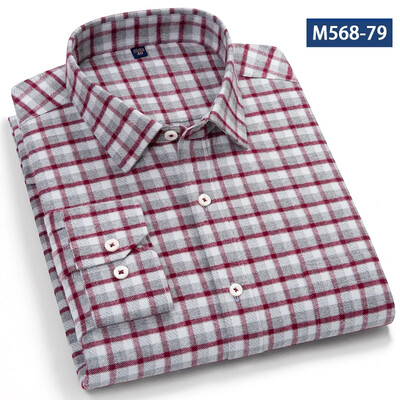 Jaunums kreklā Augstas kvalitātes 100% kokvilna Slīpēšanas krekli ar garām piedurknēm vīriešiem Slīpā formā formāls krekls mīksts rūtains ikdienas elegants apģērbs