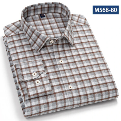 Jaunums kreklā Augstas kvalitātes 100% kokvilna Slīpēšanas krekli ar garām piedurknēm vīriešiem Slīpā formā formāls krekls mīksts rūtains ikdienas elegants apģērbs