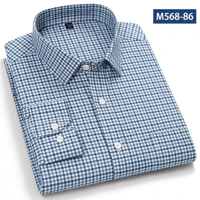 Jaunums kreklā Augstas kvalitātes 100% kokvilna Slīpēšanas krekli ar garām piedurknēm vīriešiem Slīpā formā formāls krekls mīksts rūtains ikdienas elegants apģērbs