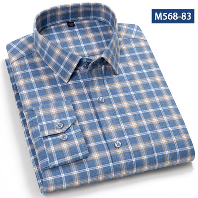 Jaunums kreklā Augstas kvalitātes 100% kokvilna Slīpēšanas krekli ar garām piedurknēm vīriešiem Slīpā formā formāls krekls mīksts rūtains ikdienas elegants apģērbs