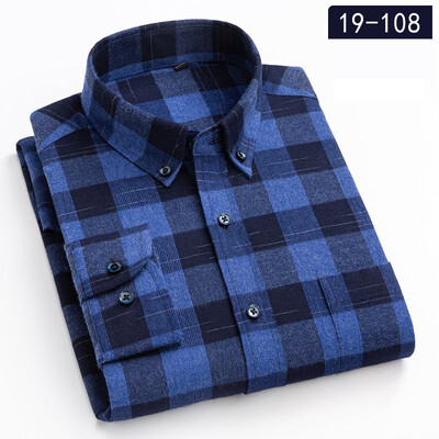 Vīriešu rūtains bambusa šķiedras krekls ar pogām, augstas kvalitātes rūtains krekls ar garām piedurknēm un vienkāršs kabatas rūtains krekls, moderni vīriešu krekli