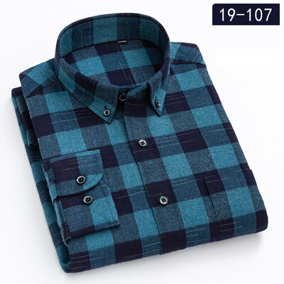 Vīriešu rūtains bambusa šķiedras krekls ar pogām, augstas kvalitātes rūtains krekls ar garām piedurknēm un vienkāršs kabatas rūtains krekls, moderni vīriešu krekli