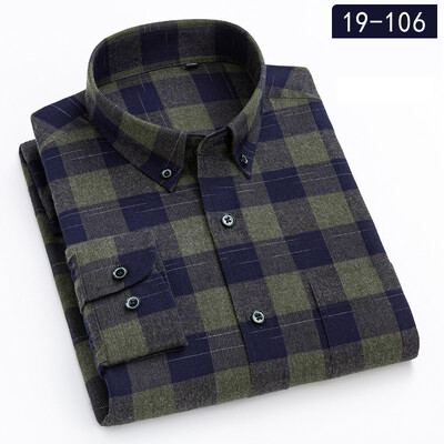 Vīriešu rūtains bambusa šķiedras krekls ar pogām, augstas kvalitātes rūtains krekls ar garām piedurknēm un vienkāršs kabatas rūtains krekls, moderni vīriešu krekli