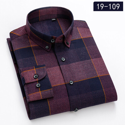 Vīriešu rūtains bambusa šķiedras krekls ar pogām, augstas kvalitātes rūtains krekls ar garām piedurknēm un vienkāršs kabatas rūtains krekls, moderni vīriešu krekli