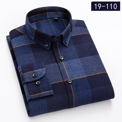 Vīriešu rūtains bambusa šķiedras krekls ar pogām, augstas kvalitātes rūtains krekls ar garām piedurknēm un vienkāršs kabatas rūtains krekls, moderni vīriešu krekli