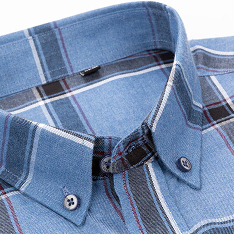 Vīriešu rūtains bambusa šķiedras krekls ar pogām, augstas kvalitātes rūtains krekls ar garām piedurknēm un vienkāršs kabatas rūtains krekls, moderni vīriešu krekli