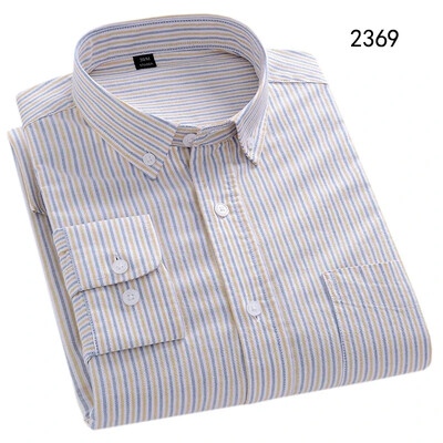 Vīriešu Oksfordas garās piedurknes ikdienas krekli Mīkstas kokvilnas svītraini džinsi zili modes bizness Gudra kleita krekli Apģērbs Āzijas izmērs