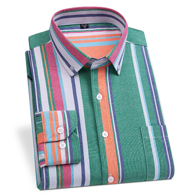 Vīriešu Oksfordas garās piedurknes ikdienas krekli Mīkstas kokvilnas svītraini džinsi zili modes bizness Gudra kleita krekli Apģērbs Āzijas izmērs