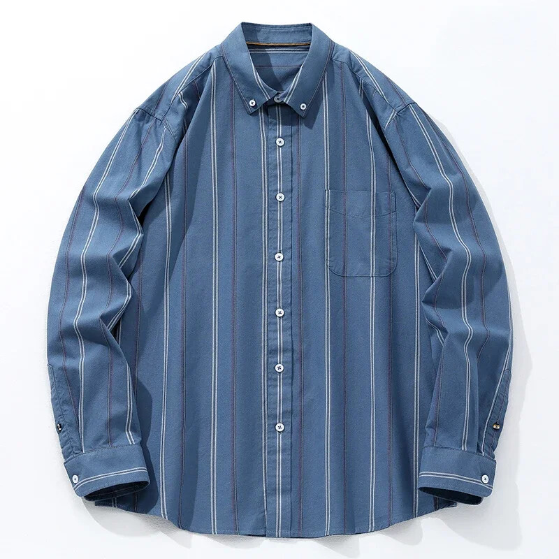Vīriešu Oksfordas garās piedurknes ikdienas krekli Mīkstas kokvilnas svītraini džinsi zili modes bizness Gudra kleita krekli Apģērbs Āzijas izmērs