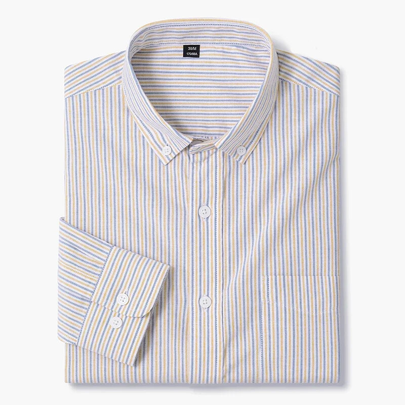 Vīriešu Oksfordas garās piedurknes ikdienas krekli Mīkstas kokvilnas svītraini džinsi zili modes bizness Gudra kleita krekli Apģērbs Āzijas izmērs