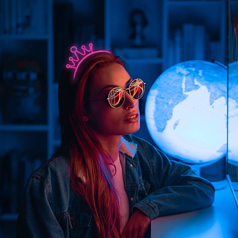 6 bucăți de decorațiuni pentru cap care strălucesc în întuneric pentru petrecere de aniversare, coroană din plastic pentru păr pentru fete.