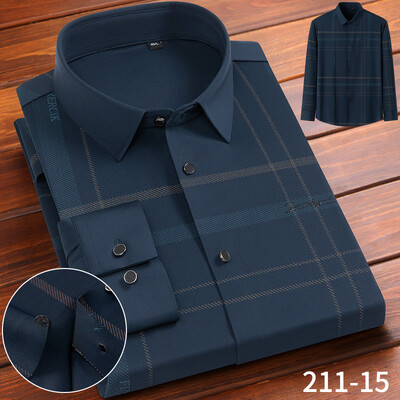 Uus särk elastne Inglismaa pikkade varrukatega särgid meestele saleda vormiga ametlik tavaline särk kõrge quliyt disainer top pehmed ruudulised riided