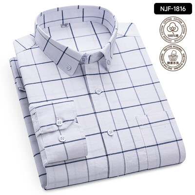 „Oxford Solid Color 100 Cotton“ marškinėliai ilgomis rankovėmis vyrams Dryžuoti languoti vyriški marškinėliai ilgomis rankovėmis Slim Fit Kasdieniai formalūs socialiniai marškiniai