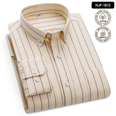 „Oxford Solid Color 100 Cotton“ marškinėliai ilgomis rankovėmis vyrams Dryžuoti languoti vyriški marškinėliai ilgomis rankovėmis Slim Fit Kasdieniai formalūs socialiniai marškiniai