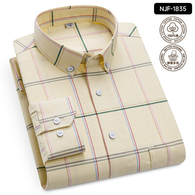 „Oxford Solid Color 100 Cotton“ marškinėliai ilgomis rankovėmis vyrams Dryžuoti languoti vyriški marškinėliai ilgomis rankovėmis Slim Fit Kasdieniai formalūs socialiniai marškiniai