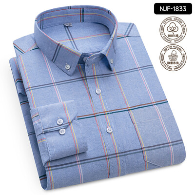 „Oxford Solid Color 100 Cotton“ marškinėliai ilgomis rankovėmis vyrams Dryžuoti languoti vyriški marškinėliai ilgomis rankovėmis Slim Fit Kasdieniai formalūs socialiniai marškiniai