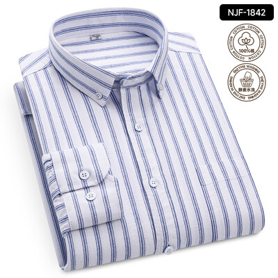 „Oxford Solid Color 100 Cotton“ marškinėliai ilgomis rankovėmis vyrams Dryžuoti languoti vyriški marškinėliai ilgomis rankovėmis Slim Fit Kasdieniai formalūs socialiniai marškiniai