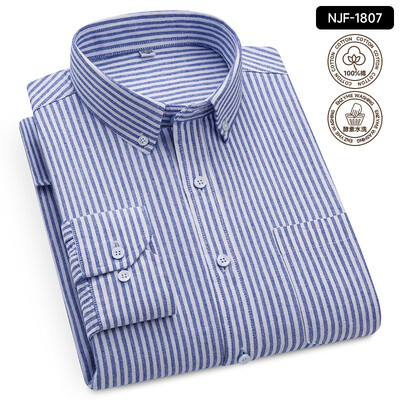 „Oxford Solid Color 100 Cotton“ marškinėliai ilgomis rankovėmis vyrams Dryžuoti languoti vyriški marškinėliai ilgomis rankovėmis Slim Fit Kasdieniai formalūs socialiniai marškiniai