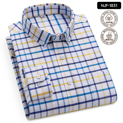 „Oxford Solid Color 100 Cotton“ marškinėliai ilgomis rankovėmis vyrams Dryžuoti languoti vyriški marškinėliai ilgomis rankovėmis Slim Fit Kasdieniai formalūs socialiniai marškiniai