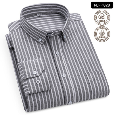 „Oxford Solid Color 100 Cotton“ marškinėliai ilgomis rankovėmis vyrams Dryžuoti languoti vyriški marškinėliai ilgomis rankovėmis Slim Fit Kasdieniai formalūs socialiniai marškiniai