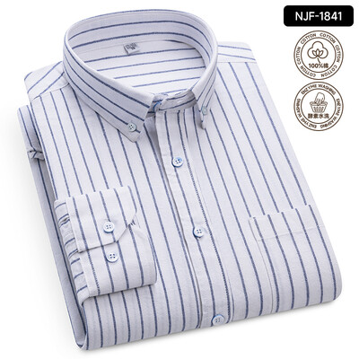 „Oxford Solid Color 100 Cotton“ marškinėliai ilgomis rankovėmis vyrams Dryžuoti languoti vyriški marškinėliai ilgomis rankovėmis Slim Fit Kasdieniai formalūs socialiniai marškiniai