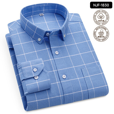 „Oxford Solid Color 100 Cotton“ marškinėliai ilgomis rankovėmis vyrams Dryžuoti languoti vyriški marškinėliai ilgomis rankovėmis Slim Fit Kasdieniai formalūs socialiniai marškiniai