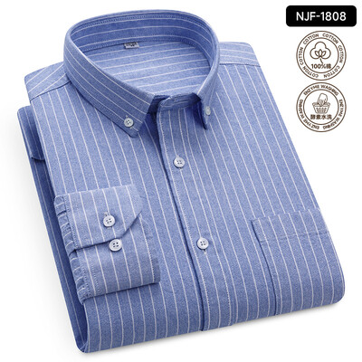 „Oxford Solid Color 100 Cotton“ marškinėliai ilgomis rankovėmis vyrams Dryžuoti languoti vyriški marškinėliai ilgomis rankovėmis Slim Fit Kasdieniai formalūs socialiniai marškiniai