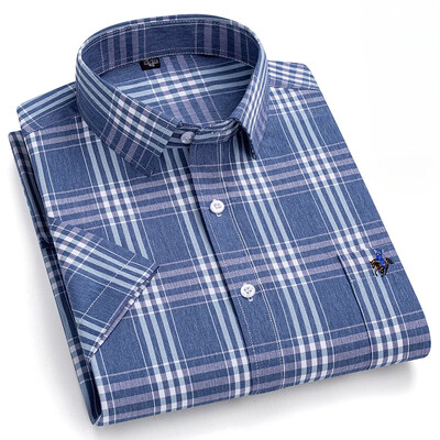 Νέο σε πουκάμισο συν μέγεθος 100% βαμβακερά καλοκαιρινά κοντομάνικα πουκάμισα για άντρες αδύνατη γραμμή μονόχρωμο πουκάμισο χωρίς αποστολή, μαλακά καρό ρούχα