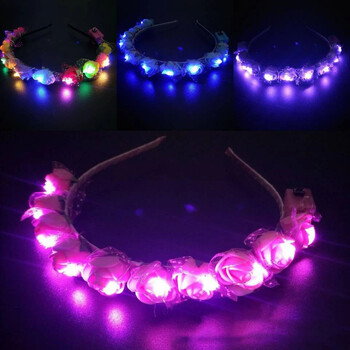 1 τμχ Κοριτσίστικο Glow Headband με LED Light Flowers Hairband Στεφάνι για Αξεσουάρ Γάμου Γυμναστήριο πάρτι Hair Festival