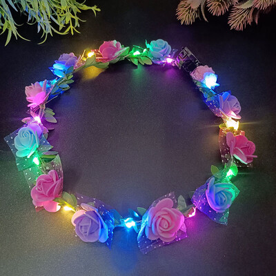 1 τεμ LED ελαφρύ στεφάνι στεφάνι κεφαλής Τεχνητά λουλούδια Γιρλάντα Fairy Crown Glow Hairband για Γυναικεία Αξεσουάρ μαλλιών Γάμου