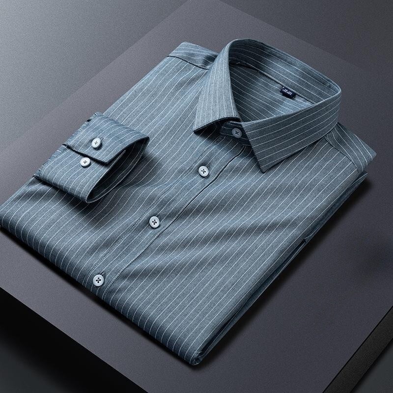Νέο ανοιξιάτικο και φθινόπωρο υψηλής ποιότητας ανδρικά μακρυμάνικα πουκάμισα τζέντλεμαν με ρίγες φόρεμα αναπνεύσιμο επαγγελματικό ανδρικό πουκάμισο
