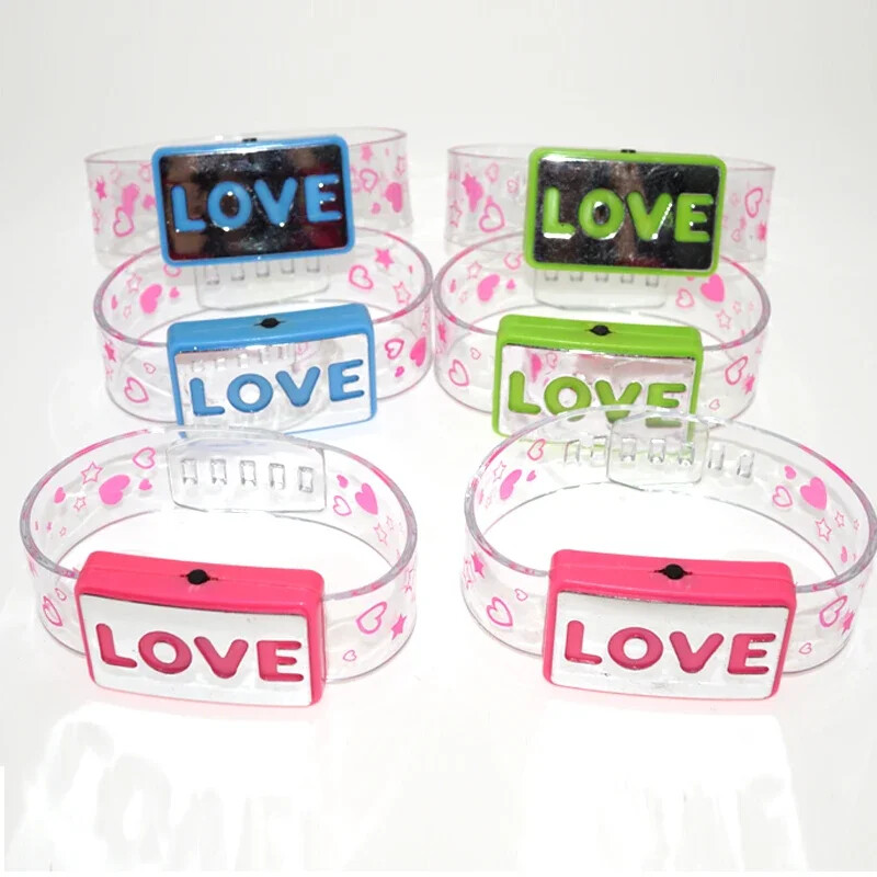 6 gab. Led rokassprādze, mirdzoša, iedegas rokassprādzes LOVE mirgojoša aproce, mirdzoša rokassprādze, mirdz tumsā Rave Ziemassvētku ballīšu rotaļlietas