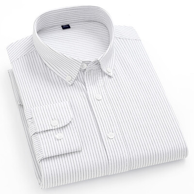 2024-es új, 100% tiszta pamut férfi Oxford csíkos ingek Kockás üzleti alkalmi kiváló minőségű hosszú ujjú ing férfinak Gombos ing