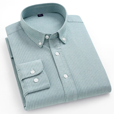 2024-es új, 100% tiszta pamut férfi Oxford csíkos ingek Kockás üzleti alkalmi kiváló minőségű hosszú ujjú ing férfinak Gombos ing