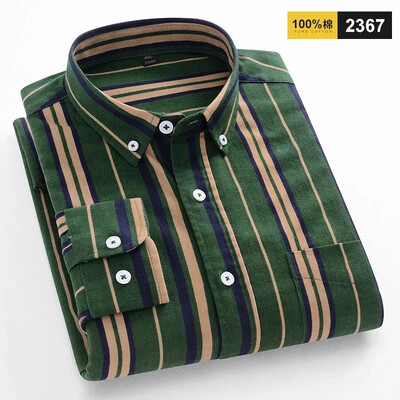 2024-es új, 100% tiszta pamut férfi Oxford csíkos ingek Kockás üzleti alkalmi kiváló minőségű hosszú ujjú ing férfinak Gombos ing