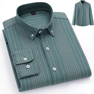2024-es új, 100% tiszta pamut férfi Oxford csíkos ingek Kockás üzleti alkalmi kiváló minőségű hosszú ujjú ing férfinak Gombos ing