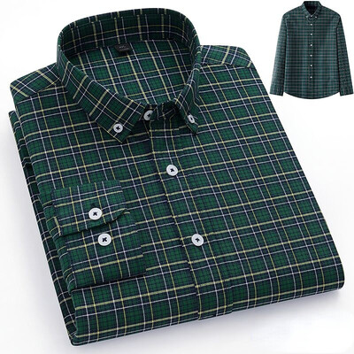 2024-es új, 100% tiszta pamut férfi Oxford csíkos ingek Kockás üzleti alkalmi kiváló minőségű hosszú ujjú ing férfinak Gombos ing