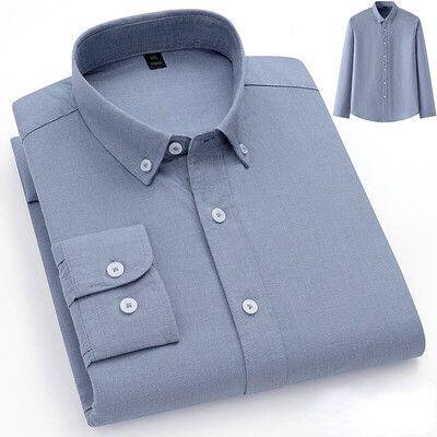 2024-es új, 100% tiszta pamut férfi Oxford csíkos ingek Kockás üzleti alkalmi kiváló minőségű hosszú ujjú ing férfinak Gombos ing