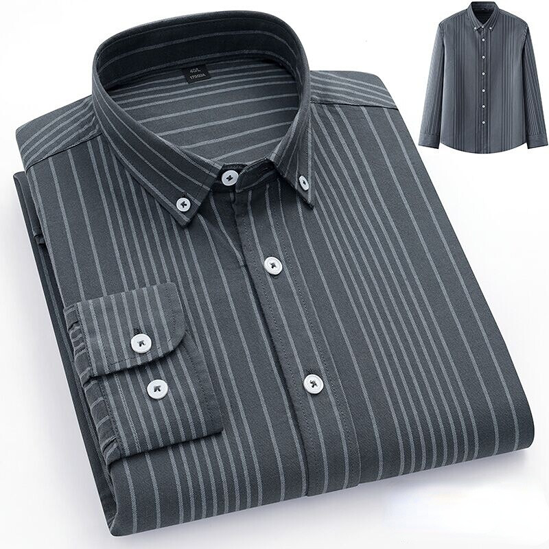 2024-es új, 100% tiszta pamut férfi Oxford csíkos ingek Kockás üzleti alkalmi kiváló minőségű hosszú ujjú ing férfinak Gombos ing