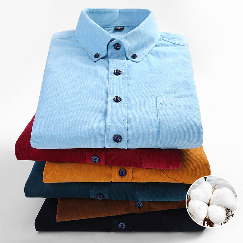 Nagy méretű S~6XL kordbársony ing Férfi Alkalmi hosszú ujjú, normál szabású üzleti ruha ingek férfinak Puha szabadidő kényelmes zseb